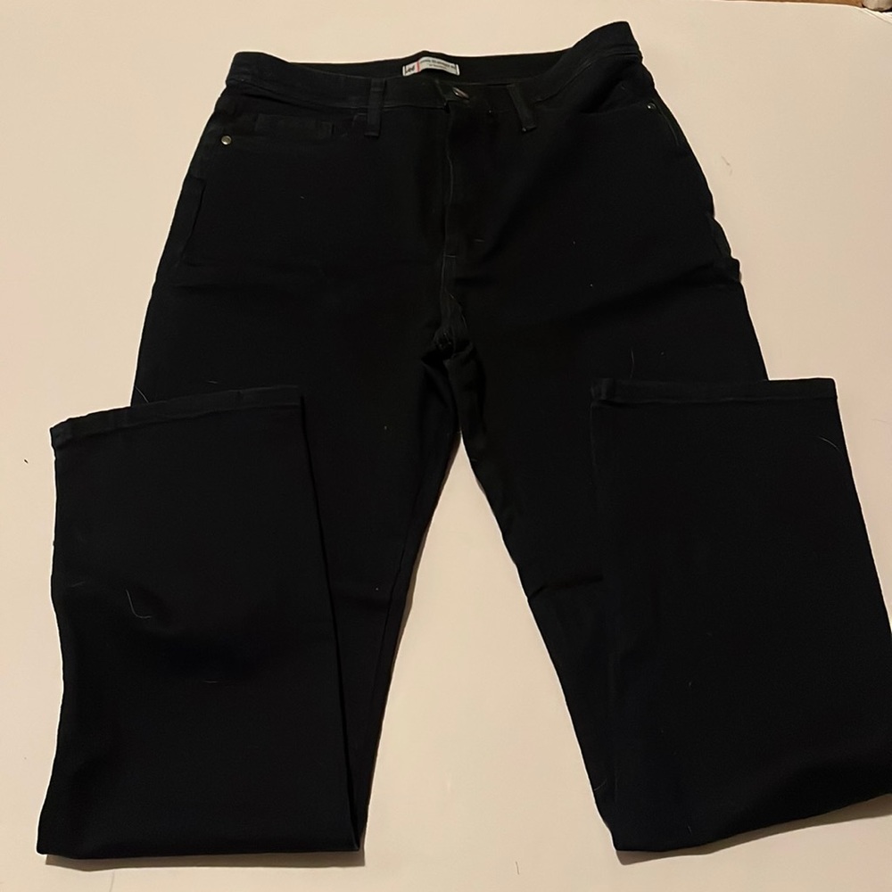 Lee Womens Classic Fit Dark Wash Straight Leg Black Denim Jeans 12 longs